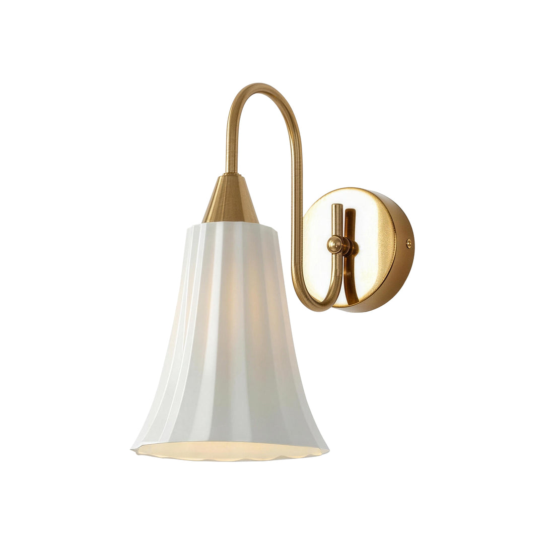 1-Light Gooseneck Bell French Vintage Ceramic Pleated Wall Lamp