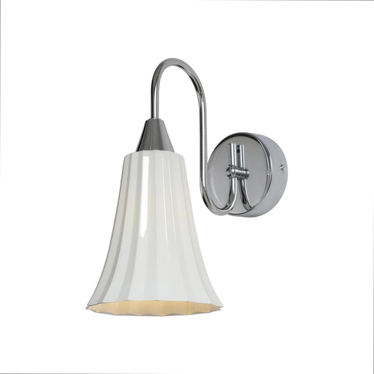 1-Light Gooseneck Bell French Vintage Ceramic Pleated Wall Lamp