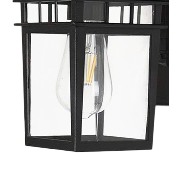 1-Light IP65 Black Classic Lantern Outdoor Wall Sconce Clear Glass