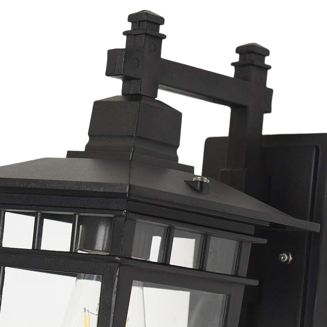 1-Light IP65 Black Classic Lantern Outdoor Wall Sconce Clear Glass
