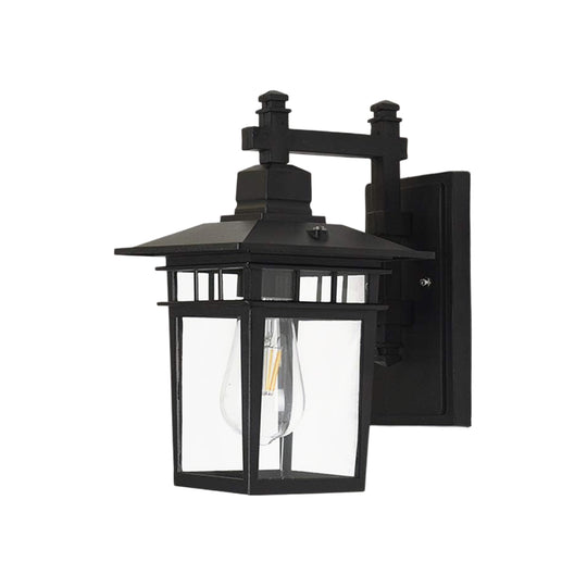 1-Light IP65 Black Classic Lantern Outdoor Wall Sconce Clear Glass