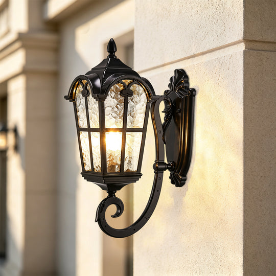 1-Light Vintage Lantern Water Glass Outside Wall Sconce Porch Light