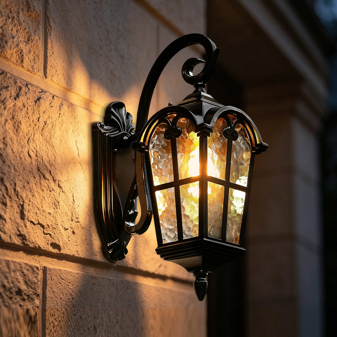 1-Light Vintage Lantern Water Glass Outside Wall Sconce Porch Light