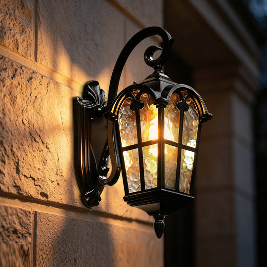 1-Light Vintage Lantern Water Glass Outside Wall Sconce Porch Light