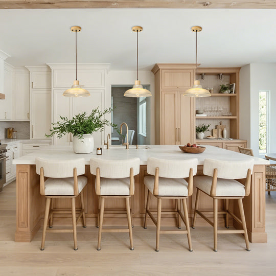 1-Light Wood Accents Wide Edge Ribbed Dome Shape Glass Pendant Light