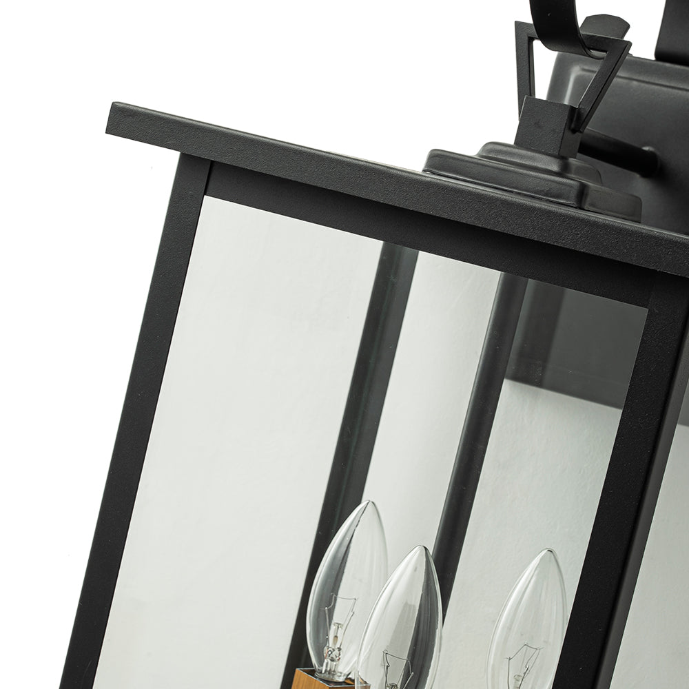 3-Light Black And Gold Waterproof Rectangular Glass Outdoor Wall Light