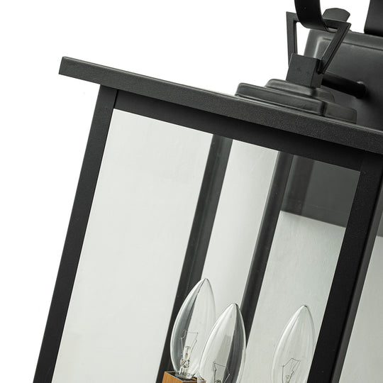 3-Light Black And Gold Waterproof Rectangular Glass Outdoor Wall Light