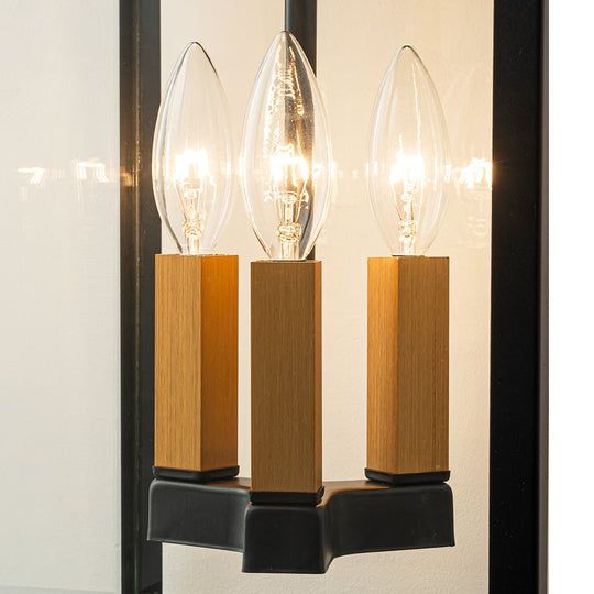 3-Light Black And Gold Waterproof Rectangular Glass Outdoor Wall Light