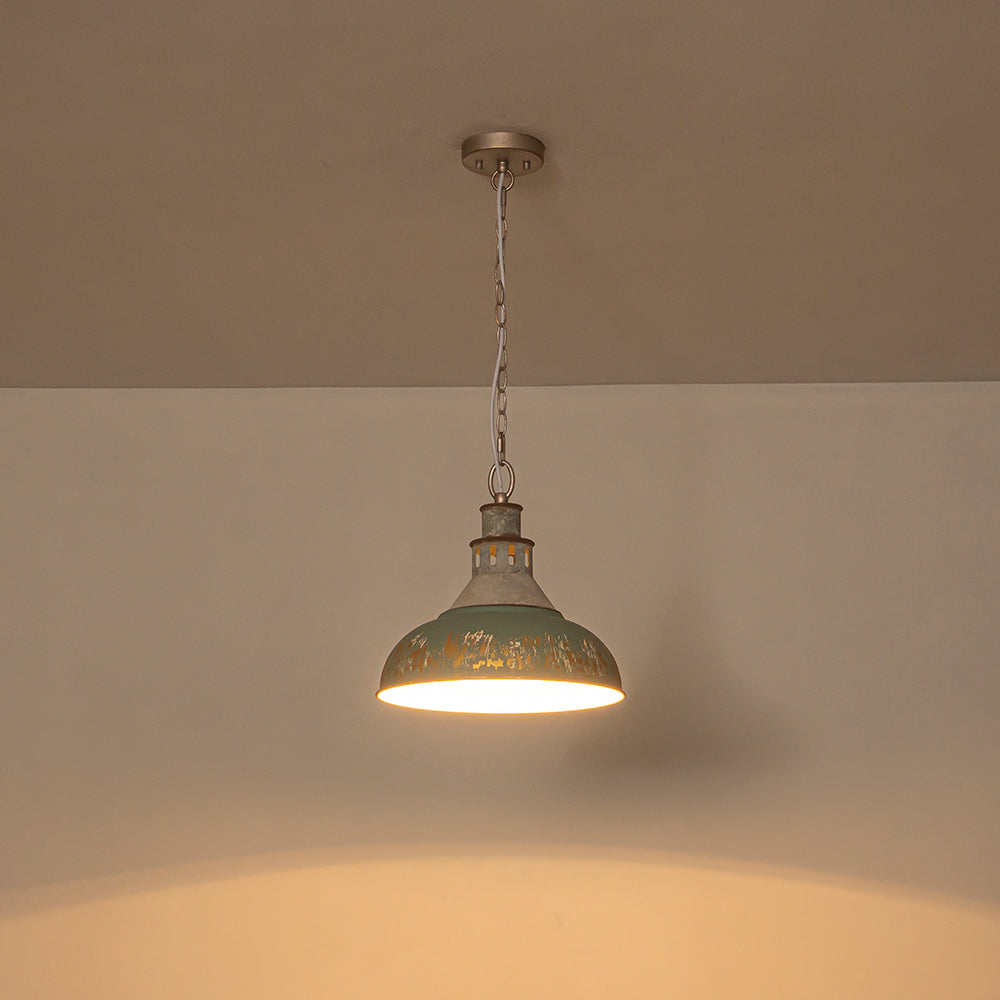 Arts And Crafts Wide Edge 1-Light Handmade Paint Single Dome Pendant