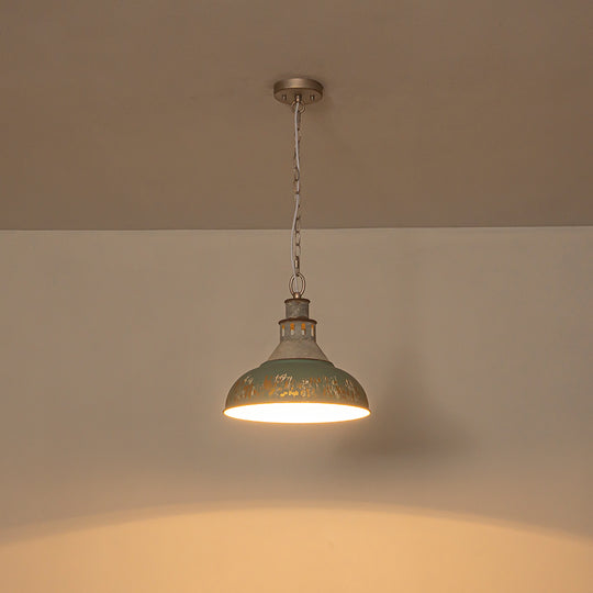 Arts And Crafts Wide Edge 1-Light Handmade Paint Single Dome Pendant
