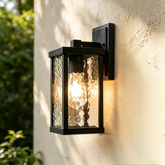 Classical 1-Light Lantern Rippled Glass Outdoor Porch Wall Sconce