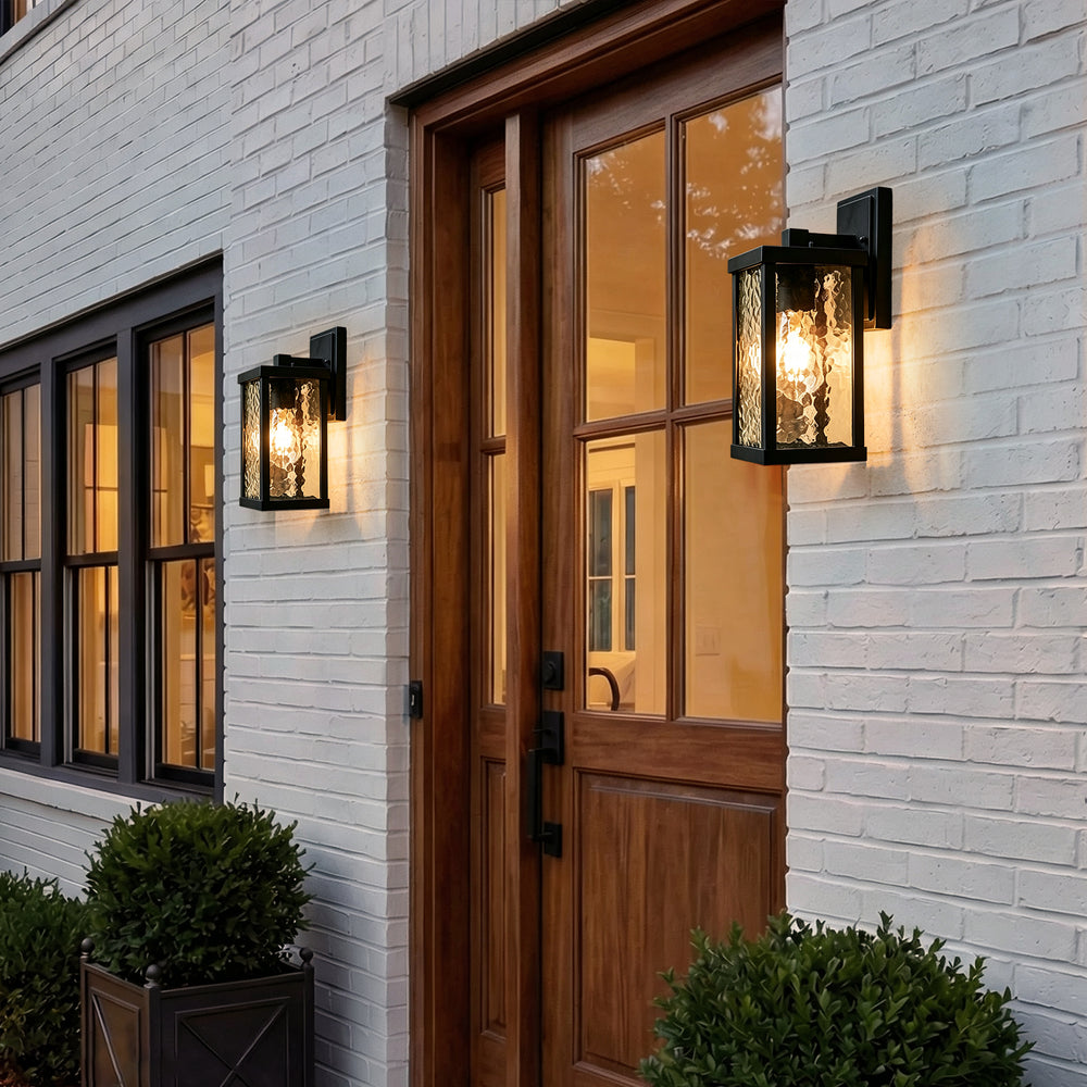 Classical 1-Light Lantern Rippled Glass Outdoor Porch Wall Sconce