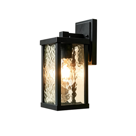Classical 1-Light Lantern Rippled Glass Outdoor Porch Wall Sconce