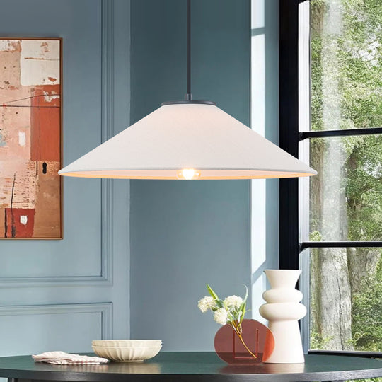 Contemporary 1-Light Fabric Conical Linen White Pendant