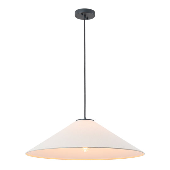 Contemporary 1-Light Fabric Conical Linen White Pendant