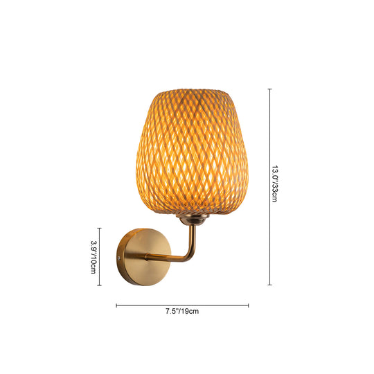 Contemporary 1-Light Hand Weaving Rattan Round Basket Wall Sconce