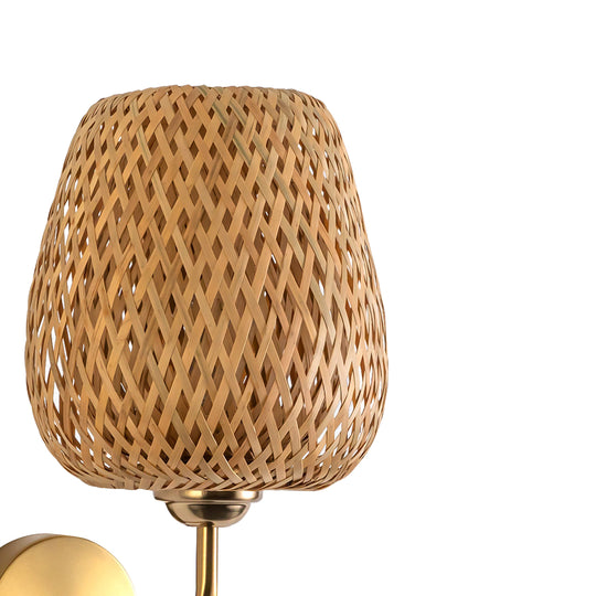 Contemporary 1-Light Hand Weaving Rattan Round Basket Wall Sconce