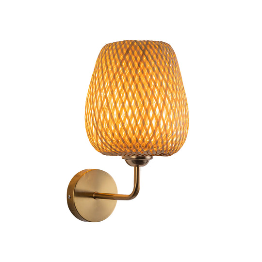 Contemporary 1-Light Hand Weaving Rattan Round Basket Wall Sconce