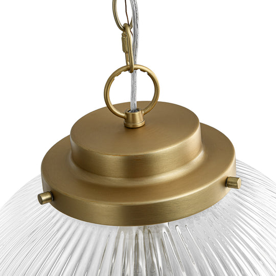 Contemporary 1-Light Ribbed Clear Glass Orb Pendant Light