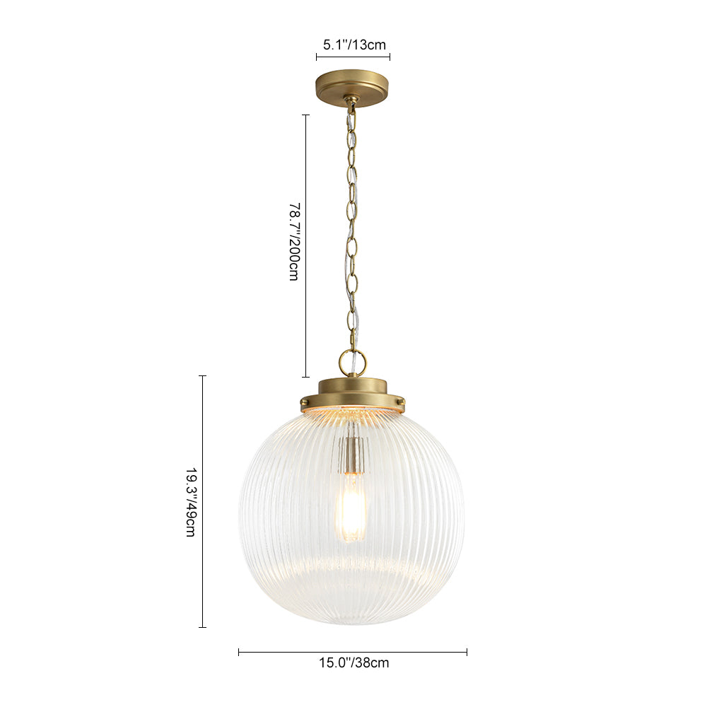 Contemporary 1-Light Ribbed Clear Glass Orb Pendant Light