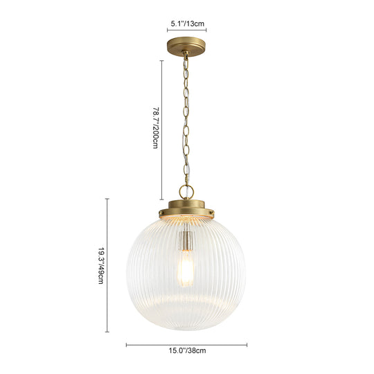 Contemporary 1-Light Ribbed Clear Glass Orb Pendant Light