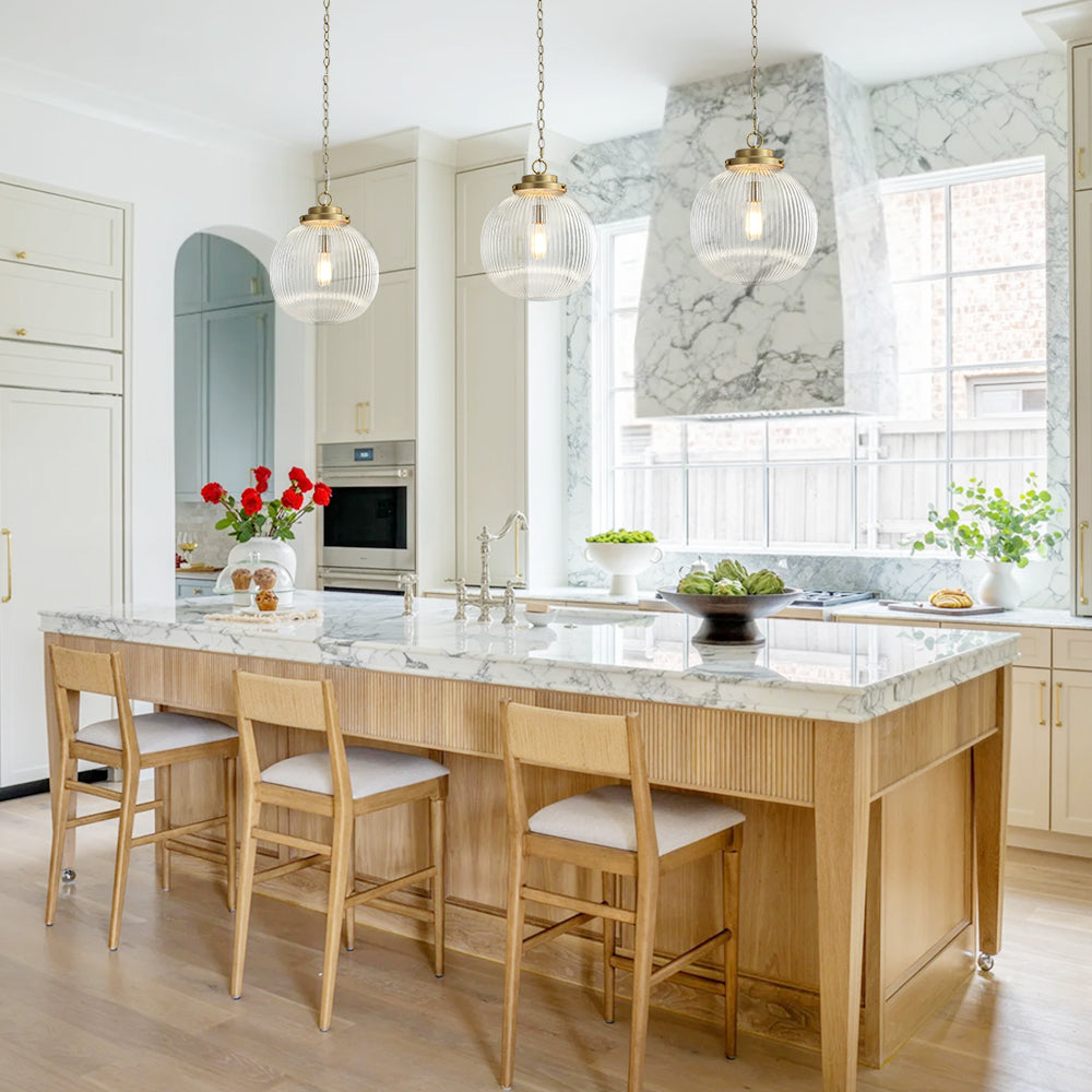 Contemporary 1-Light Ribbed Clear Glass Orb Pendant Light