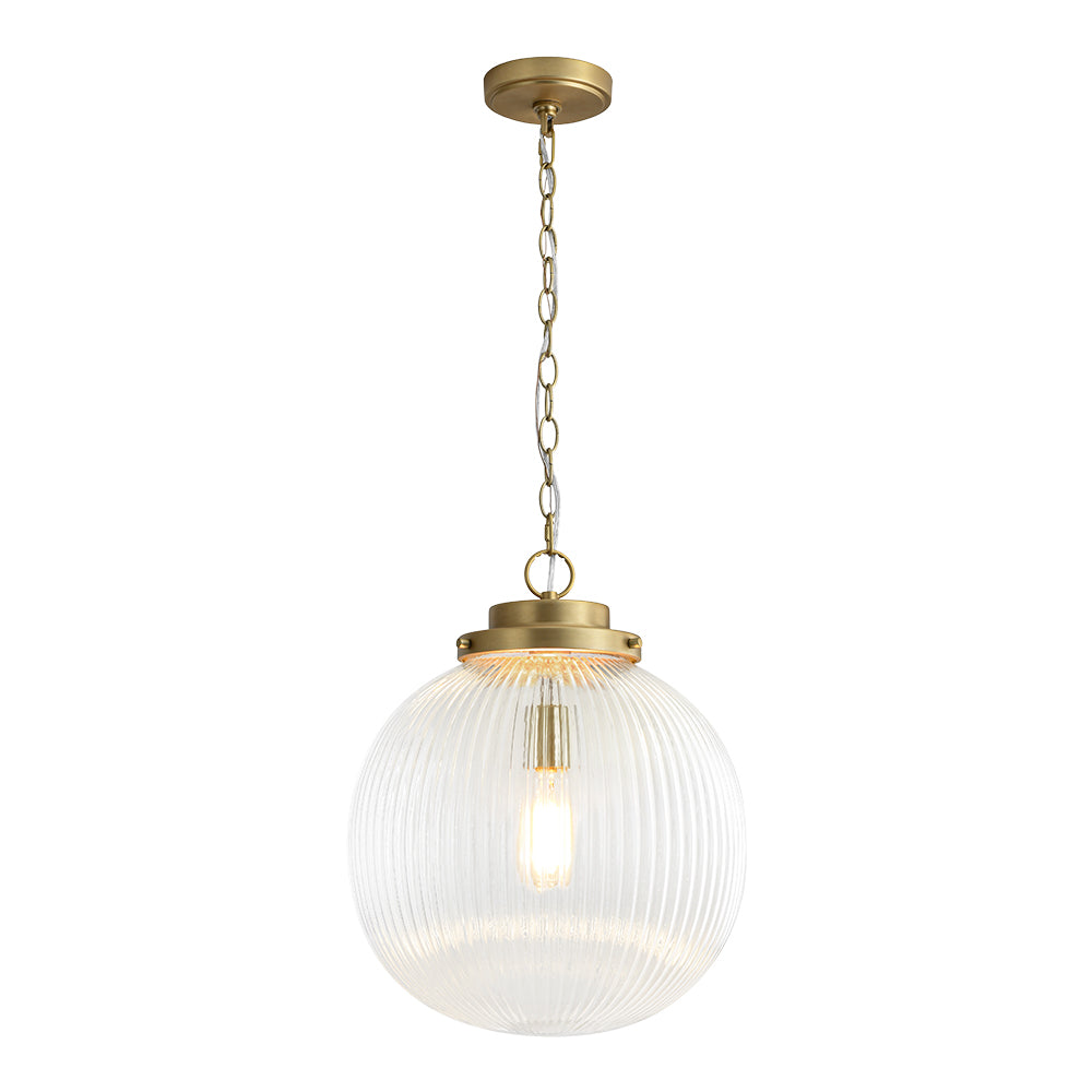 Contemporary 1-Light Ribbed Clear Glass Orb Pendant Light