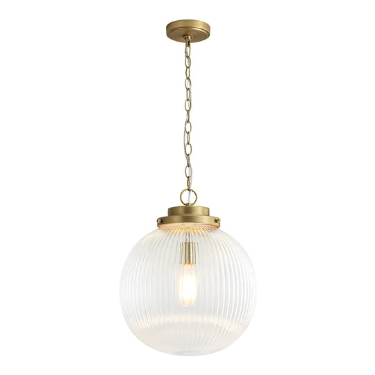 Contemporary 1-Light Ribbed Clear Glass Orb Pendant Light