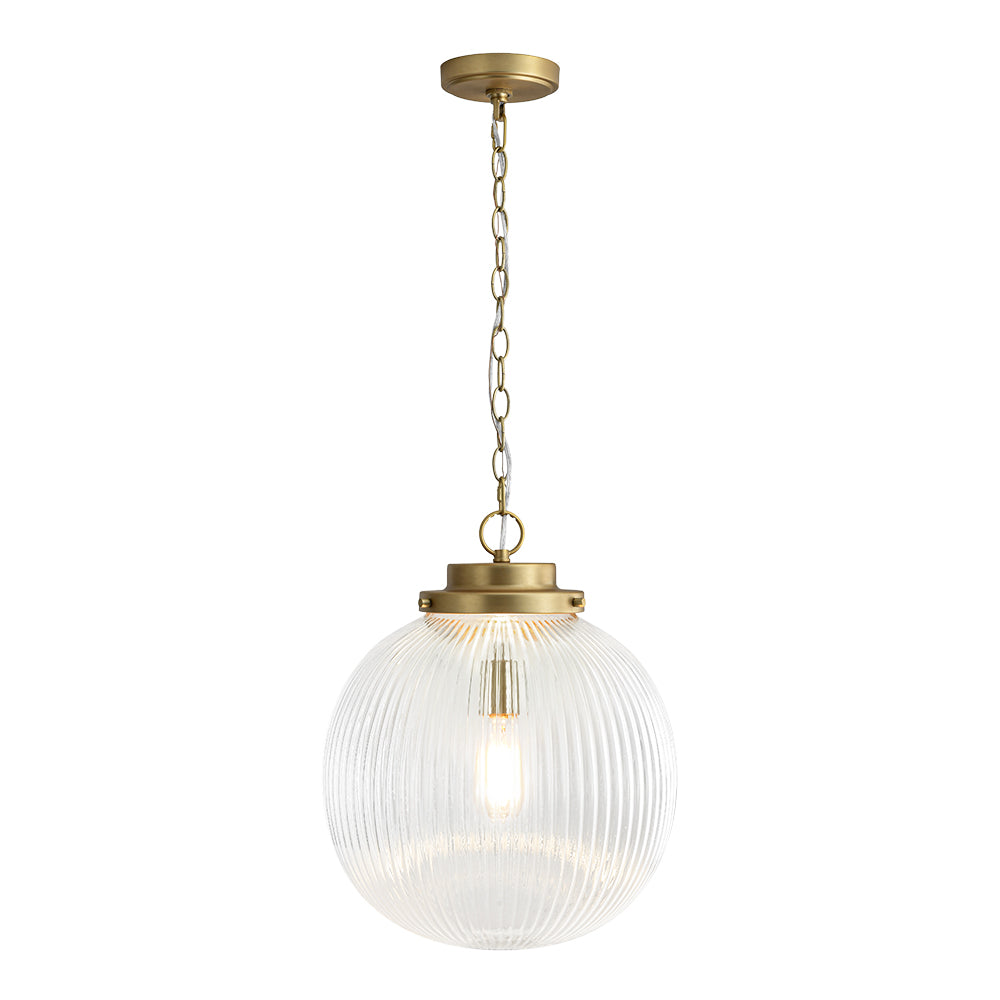 Contemporary 1-Light Ribbed Clear Glass Orb Pendant Light