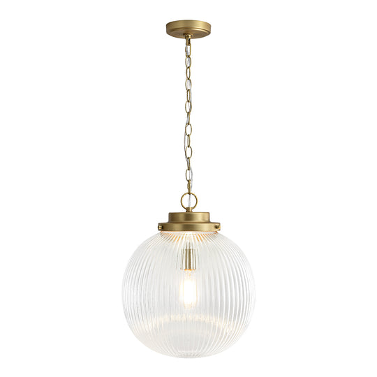 Contemporary 1-Light Ribbed Clear Glass Orb Pendant Light