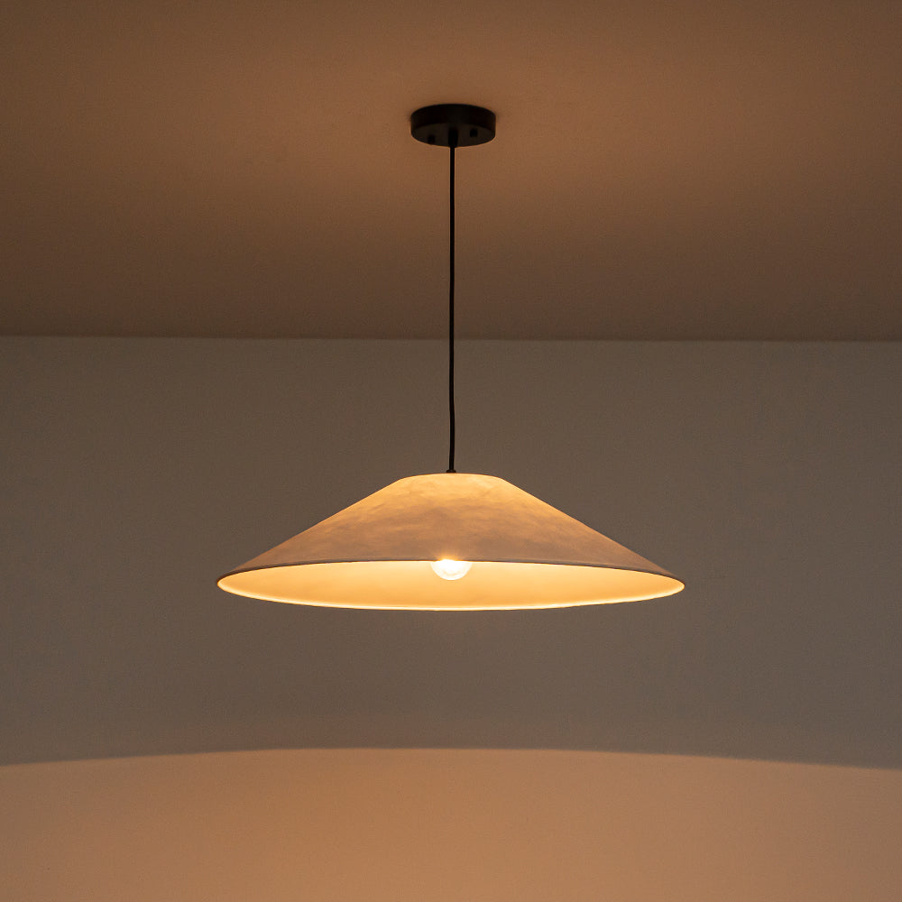 Contemporary 1-Light White Paper Cone Pendant Light