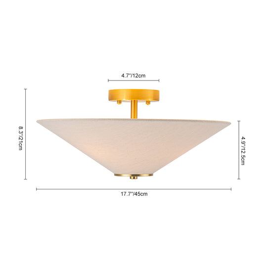 Contemporary 3-Light Linen Fabric Cone Ceiling Light