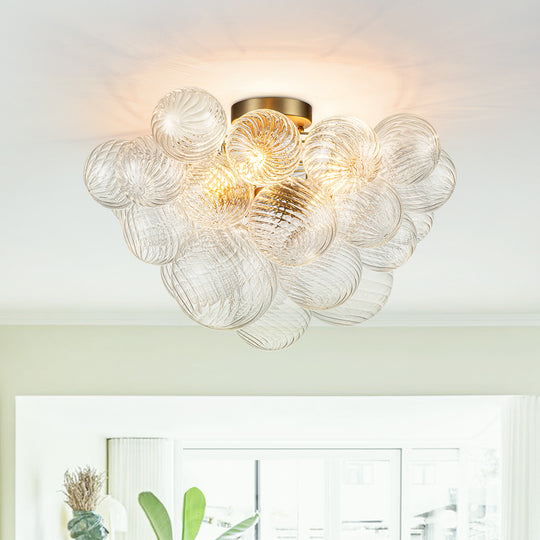 Contemporary 3-Light Ribbed Bubble Semi Flush Ceiling Light