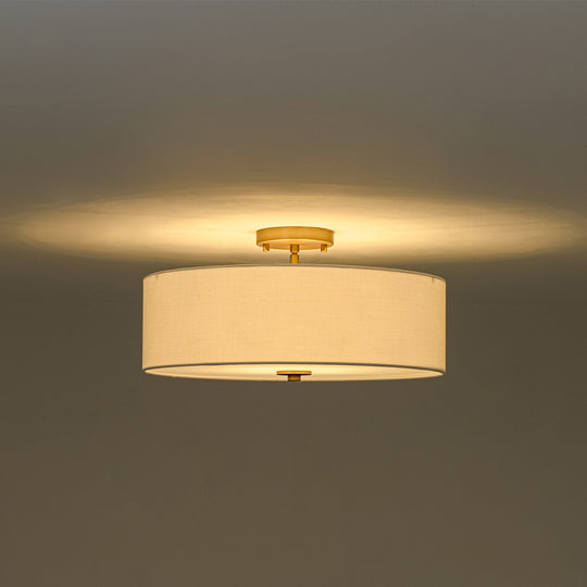 Contemporary 4-Light Tiered Fabric Linen Drum Semi Ceiling Light