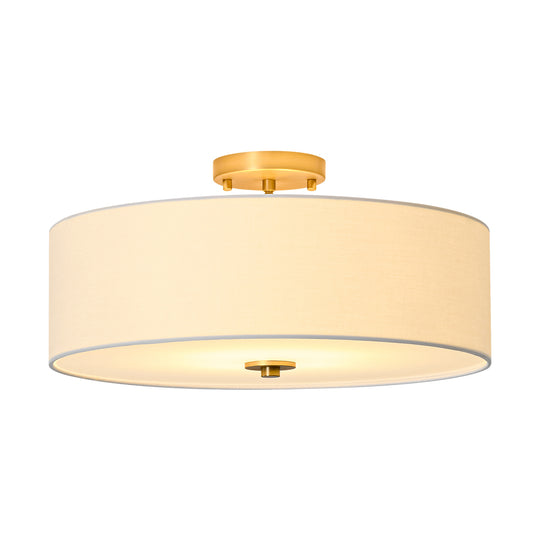 Contemporary 4-Light Tiered Fabric Linen Drum Semi Ceiling Light
