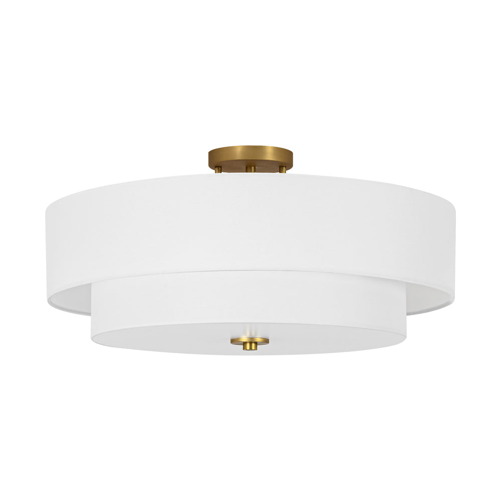 Contemporary 4-Light Tiered Fabric Linen Drum Semi Ceiling Light