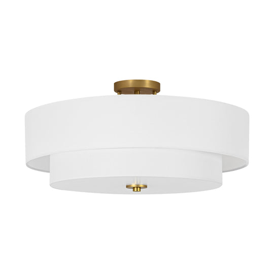 Contemporary 4-Light Tiered Fabric Linen Drum Semi Ceiling Light