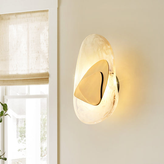 Dimmable Clouded Atmospheric Ice Glass Irregular Round LED Wall Sconce