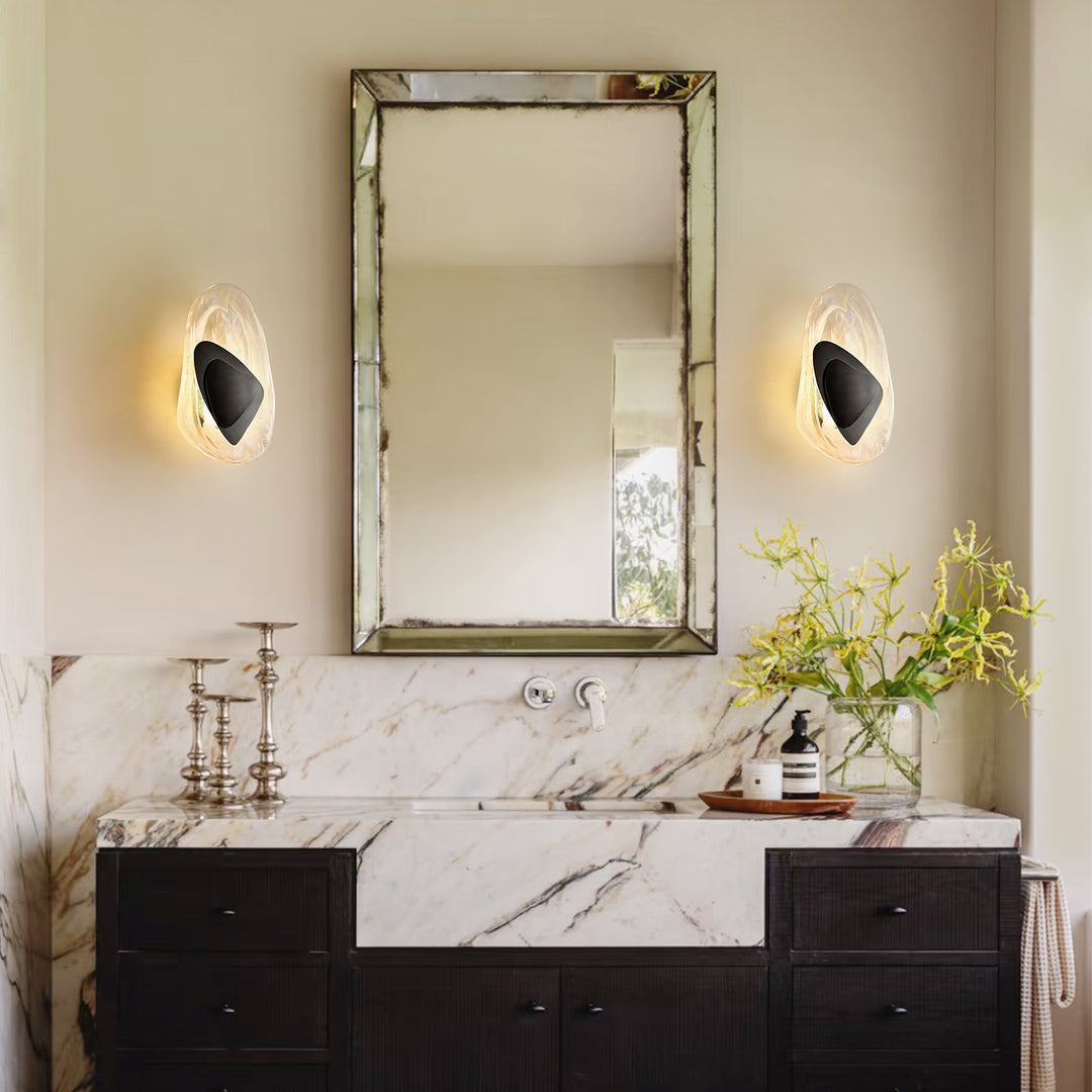 Dimmable Clouded Atmospheric Ice Glass Irregular Round LED Wall Sconce
