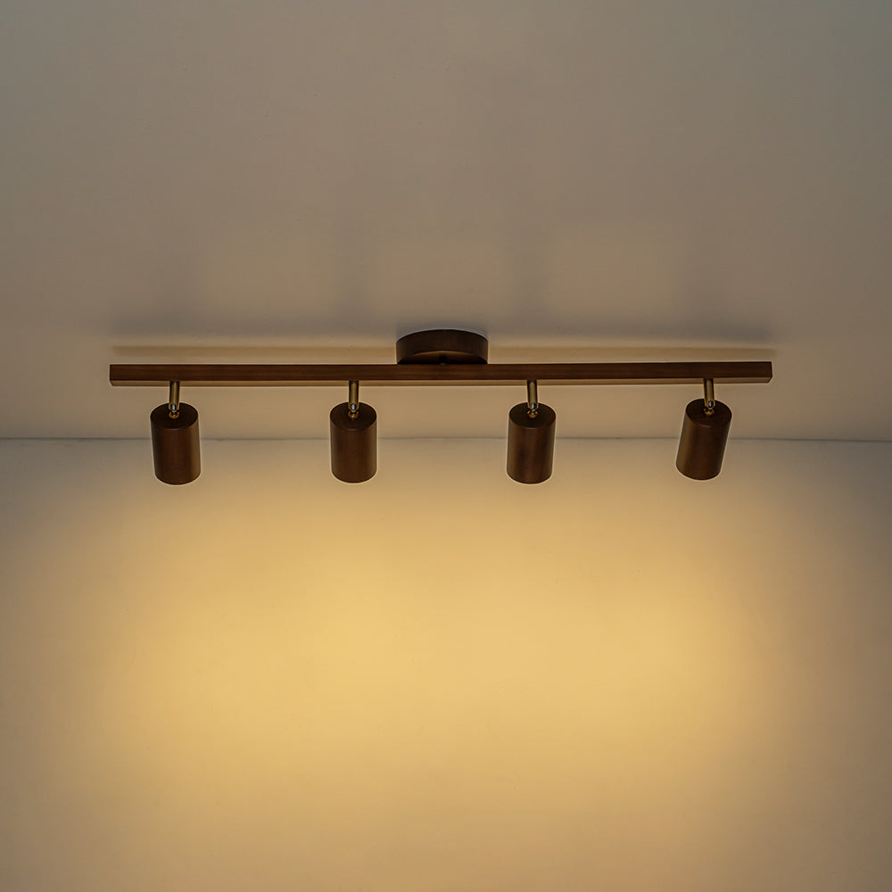 Farmhouse 4-Light Linear Wooden Track Ceiling Lighting Rotable Heads