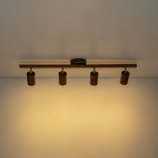 Farmhouse 4-Light Linear Wooden Track Ceiling Lighting Rotable Heads