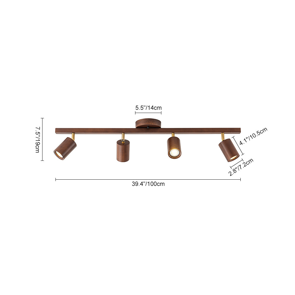 Farmhouse 4-Light Linear Wooden Track Ceiling Lighting Rotable Heads