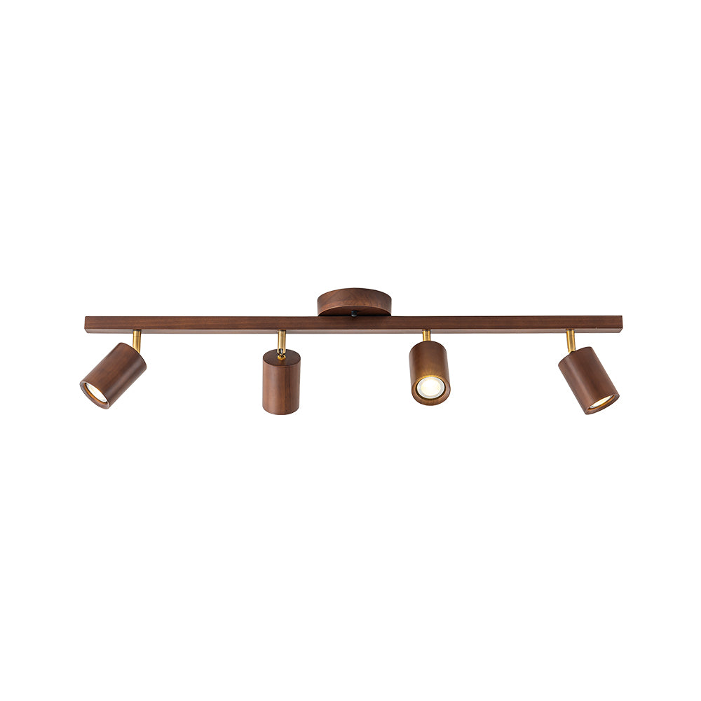Farmhouse 4-Light Linear Wooden Track Ceiling Lighting Rotable Heads