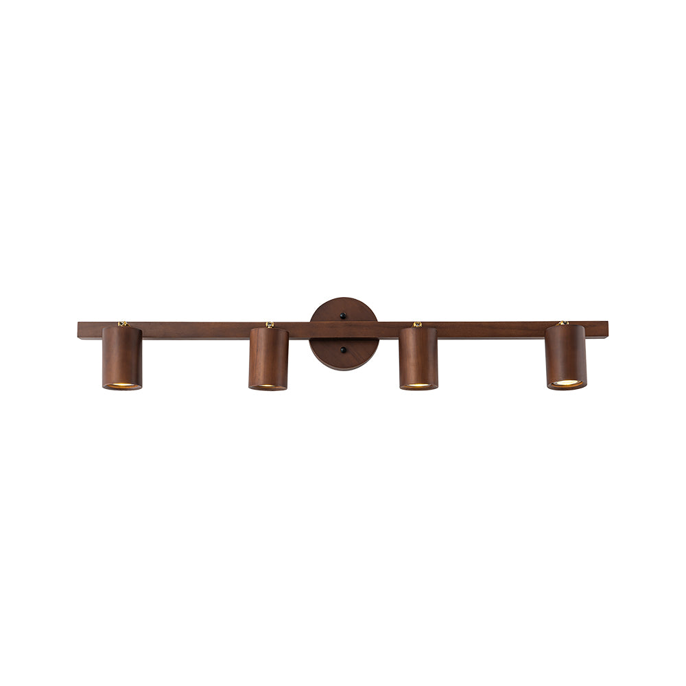 Farmhouse 4-Light Linear Wooden Track Ceiling Lighting Rotable Heads