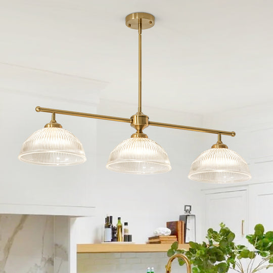 Farmhouse Industrial 1-Light Clear Ribbed Dome Shape Glass Pendant Light