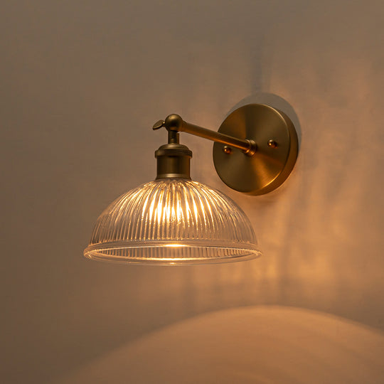 Farmhouse Industrial 1-Light Clear Ribbed Dome Shaped Glass Wall Light