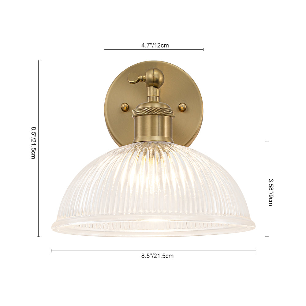 Farmhouse Industrial 1-Light Clear Ribbed Dome Shaped Glass Wall Light