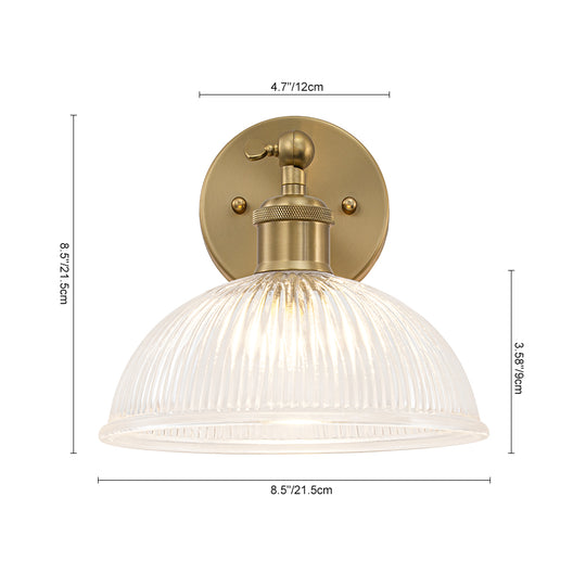 Farmhouse Industrial 1-Light Clear Ribbed Dome Shaped Glass Wall Light
