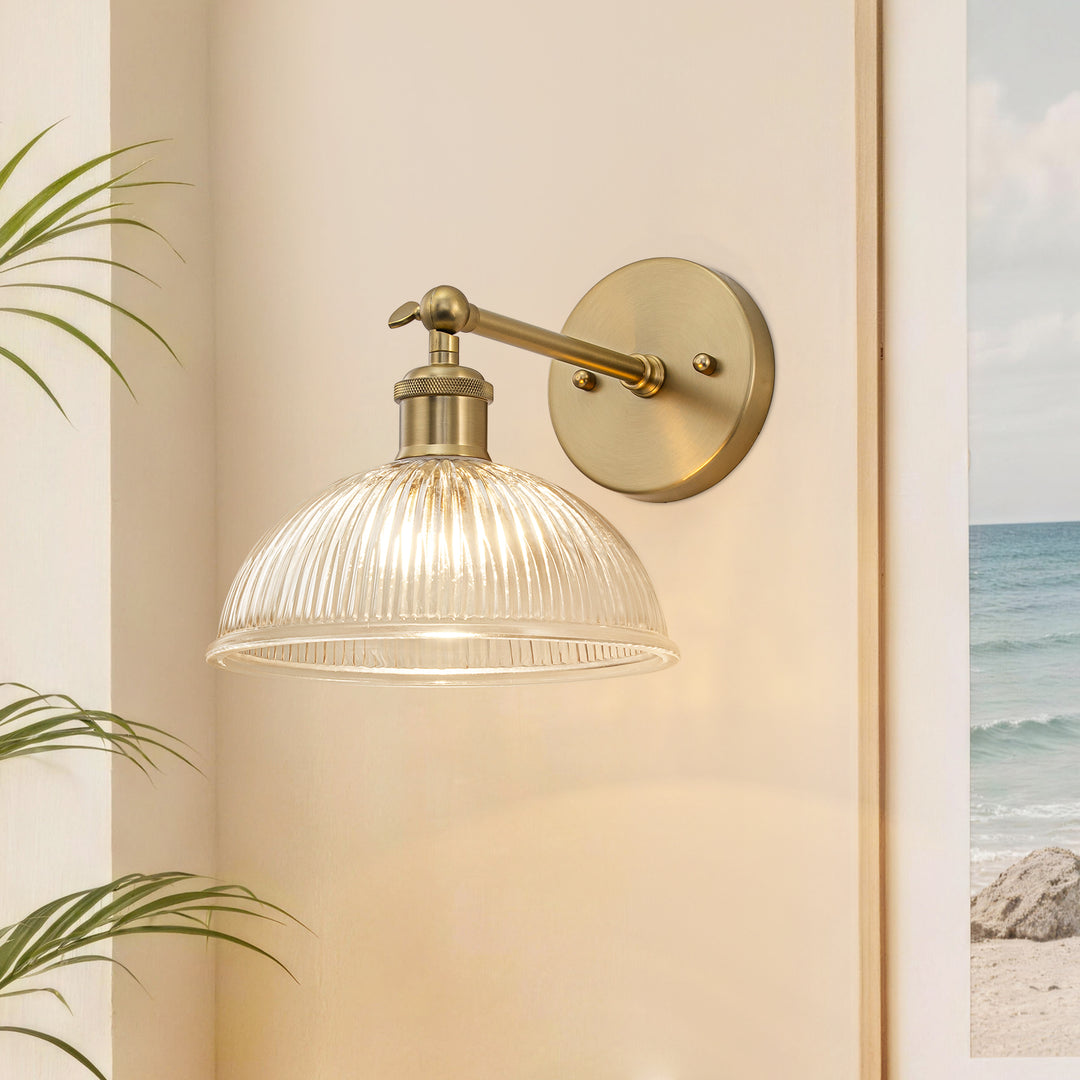 Farmhouse Industrial 1-Light Clear Ribbed Dome Shaped Glass Wall Light