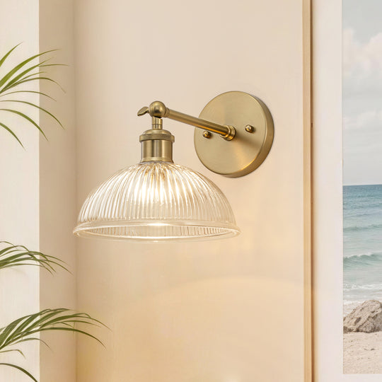 Farmhouse Industrial 1-Light Clear Ribbed Dome Shaped Glass Wall Light